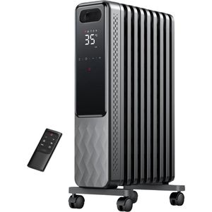 Elektrische Verwarming - Efficiënte Mobiele Elektrische Verwarming met 9 Ribben, Afstandsbediening, 3 Warmtestanden, 4 Modusopties, Programmeerbare 24-uurs Timer, Oververhittingsbeveiliging en Kantelbeveiliging