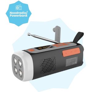 Lunso Noodradio met solar - Bluetooth speaker - Zaklamp en dynamo-oplaadfunctie - 4500mAh