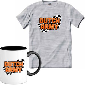 Dutch Army | Race Fan kleding | Supporter | Autosport Cadeau | Kado Tip | - T-Shirt met mok - Unisex - Donker Grijs - Gemêleerd - Maat L