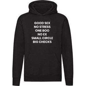 Good Sex |Unisex | Trui | Sweater | Hoodie | Capuchon | Zwart | No Stress | One Boo | No Ex | Small Circle | Big Checks