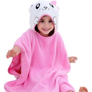 BoefieBoef 2-in-1 Hello Kitty Kat Badponcho & Badlaken | Eco Bio Katoen Dieren Zwemponcho voor Baby, Peuter & Kind - Multifunctioneel Strandaccessoire - Duurzaam en Comfortabel - Roze Wit