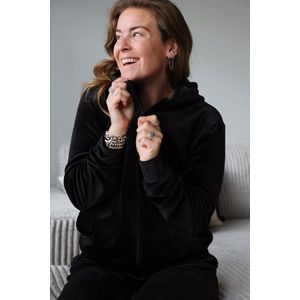huispak velours - zwart - 2 delig - maat L - velvet - jasje met broek