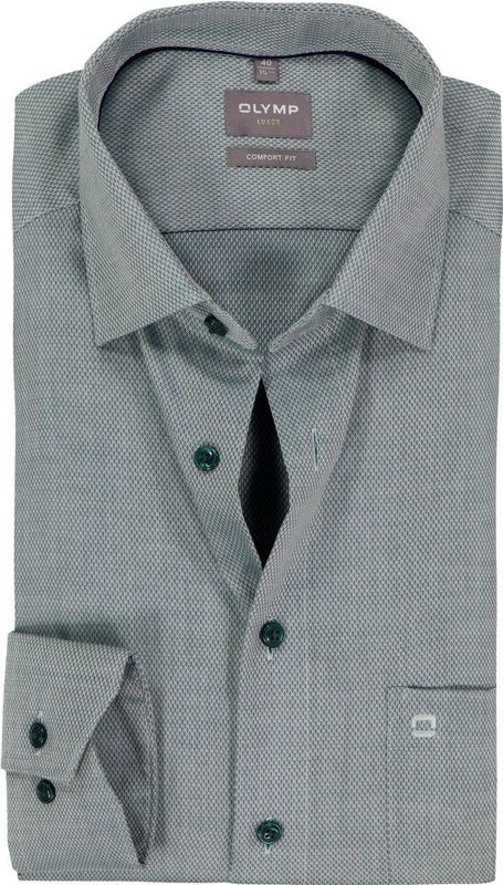 OLYMP Luxor comfort fit overhemd - structuur - donkergroen - Strijkvrij - Boordmaat: 42