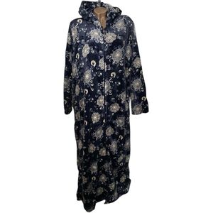 Dames Fleece Badjas extra lang 140CM met Ritssluiting en capuchon XXL donkerblauw