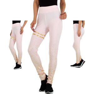 Holala stretchy sport broek lichtroze goud glitter S/M