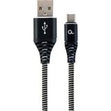 Premium USB C laad- & datakabel 'katoen', 2 m, zwart/wit