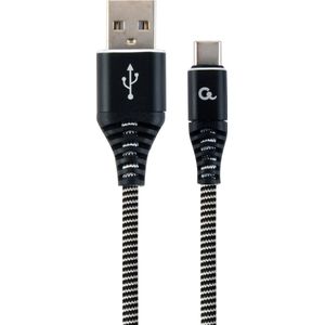 Premium USB C laad- & datakabel 'katoen', 2 m, zwart/wit