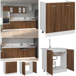 vidaXL Gootsteenkast Lyon 80x46x81,5 cm bewerkt hout bruin eikenkleur - Wastafelonderkast - Wastafelonderkasten - Onderkast - Wastafelkast