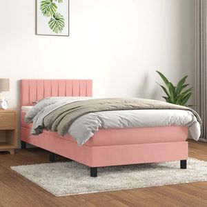 The Living Store Boxspringbed - Zacht Fluwelen Stof - Verstelbaar hoofdbord - Pocketvering Matras - Middelharde Ondersteuning - Huidvriendelijk Topmatras - Roze - 203 x 100 x 78/88 cm