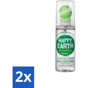 Happy Earth – Deodorant Spray – 100% Natuurlijk Unscented – 100 ml - Voordeelverpakking - 2 stuks