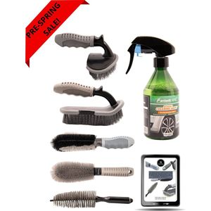 Follesa® 5-Delige Velgenborstel Set – Velgenreiniger – Autowasborstel – Inclusief Velgen Reiniger spray + E-Book