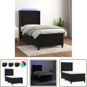 The Living Store Boxspring met matras en LED fluweel zwart 100x200 cm - Boxspring - Led Bed - Velvet Bed - Tweepersoonsbed - King Size Bed