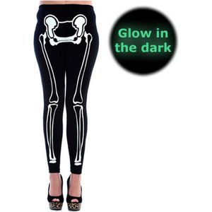 Banned Legging -S- Skelet glow in the dark Zwart/Wit