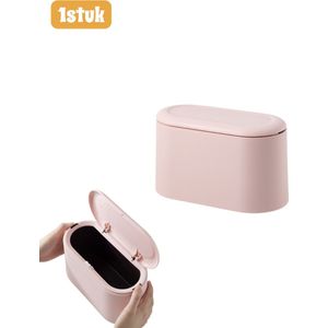 1stuk - Mini-prullenbak - Afvalbak met drukbodem voor op het bureau - Dubbellaags ontwerp - Papierbak met veerdeksel - Glanzende minimalistische opbergbak - Voor gebruik op kantoor en thuis - Roze