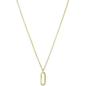 Lucardi Dames Zilveren goldplated ketting met hanger ovaal - Ketting - 925 Zilver - Goud - 48 cm