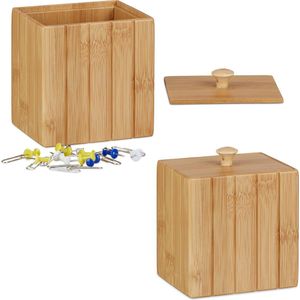 Relaxdays 2x opbergbox met deksel - kleine houten kistje - voorraadbox - kist bamboe hout