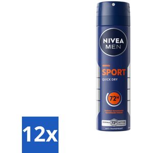 12 x NIVEA Men Deodorant Spray Sport 150 ml - NIVEA MEN Deodorant - Anti-transpirant - Sport Deodorant - 48 Uur Bescherming - Deodorant Spray