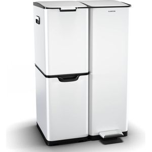 Klarstein - Tiyo 3-in-1 Afvalbak - Wit - 60 Liter - 3 Bakken - Soft-close