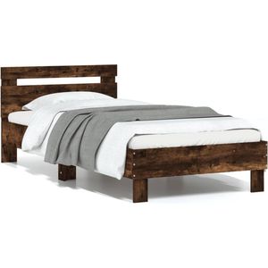 vidaXL - Bedframe - met - hoofdeinde - bewerkt - hout - gerookt - eiken - 90x190 - cm