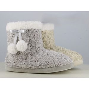 Dames gevoerde noorse pantoffels - warme zachte fleece huissloffen / homeboots - antislip - beige - maat 36-37