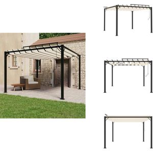 vidaXL Prieel - Priëlen - Overkapping - Overkappingen - Prieel met lamellendak 3x3 m stof en aluminium crèmekleurig