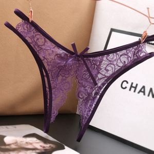 Jumada - G-string - Paarse String - Slipje met Open Kruis - Verfraaid met Parels