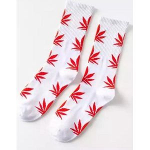 New Age Devi - Unisex #Cannabis-#Wietsokken - Wit-Rood - Maat 36-45