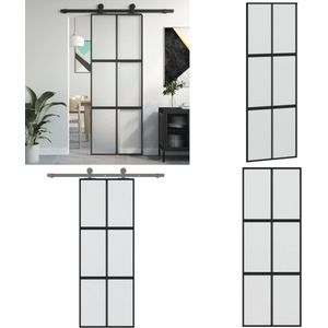 vidaXL Schuifdeur 76x205 cm gehard glas en aluminium zwart - Schuifdeur - Schuifdeuren - Schuurdeur - Schuifdeur Op Rail
