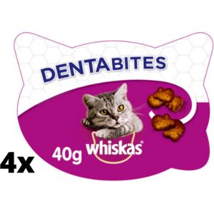 4x Whiskas snack | Dentabites Kip | Kattenvoer | Snoepjes | 4x 40gr | Vanaf 10maanden | Kattensnoepjes | Reinigt het gebit | Tandverzorging katten | Voordeelverpakking | Kippensmaak