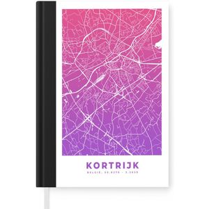 Notitieboek - Schrijfboek - Stadskaart - België - Kortrijk - Paars - Notitieboekje klein - A5 formaat - Schrijfblok - Plattegrond