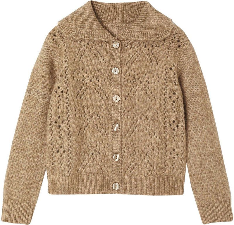 Vestje - Mokka - Fantasie Breisel - Voor Meisjes - Lange Mouwen - Knoopsluiting