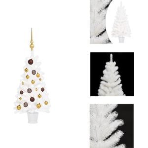vidaXL Kunstkerstboom - Realistisch - PE takken - 90cm - 150 LEDs - Wit - Met pot - Decoratieve kerstboom