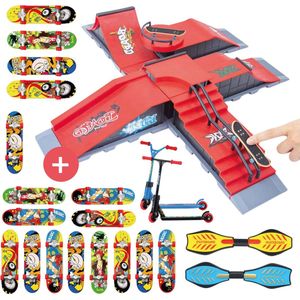 Jespro XL Bundel Fingerboard skatepark + 21 accessoires - Set - 6 Ramps - Incl 17 skateboards - Tech - Vinger - Skateboard - Mini - Deck