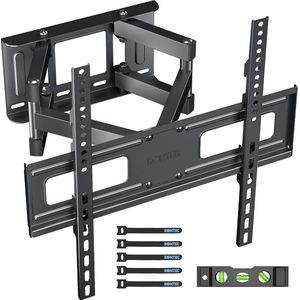 TV Muurbeugel voor 32""-70""Inch Platte en Gebogen TV's, Draai-en Kantelbare TV Beugel, Dubbele Arm Volledig Bewegend Houdt tot 45 kg, VESA 400x400mm, met HDMI Kabel, Spirit Level, 5 Klittenband