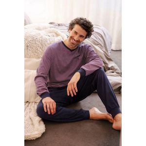 Warme interlock heren pyjama blauw rood - Blauw - Maat - 46