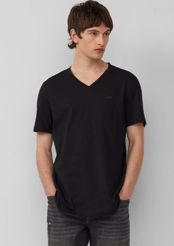 s.Oliver RED LABEL - T-shirt - Effen - Puur Katoen - V-hals - Korte Mouwen