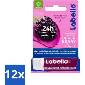 Labello – Lippenbalsem – Blackberry Shine – Lippenbalsem – Shea Boter & Jojoba Olie – 5,5 ml - Voordeelverpakking - 12 stuks