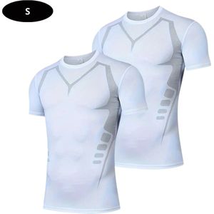Nivard Sportshirt Heren - Sport - Fitness - Compressie Shirt - Corrigerend Hemd - Sportkleding - Mannen - Wit - 2 Stuks - S