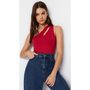 Trendyol Cherry Rotasymmetrische Kraaguitsparing Detail Gebreid Bodysuit Met Drukknopen Aan De Onderkant Twoss23Bd00014