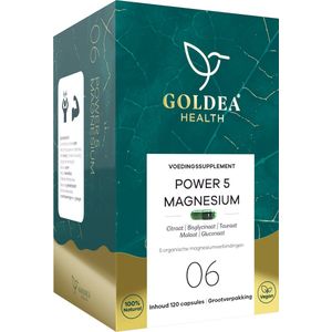 Goldea Health - Power 5 Magnesium - 120 Capsules - Vegan - Natuurlijk - 5 Organische verbindingen