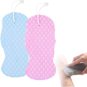 Badscrubber - 2 stuks exfoliërende badsponzen - exfoliërende sponzen - douchesponzen lichaam, natuurlijke spons lichaamsborstel voor het reinigen van rug, ellebogen, billen (blauw + roze)