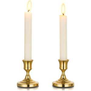 Goudkleurige metalen kaarsenhouders: 2 stuks messing kaarsenhouders, vintage raamkaarsenhouders voor tafeldecoratie, bruiloft, Kerstmis, schoorsteenmantel, huisdecoratie