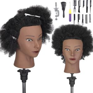 Afro Mannequin Hoofd met 100% Echt Haar - Ideaal voor Kappers Oefeningen en Haarstyling