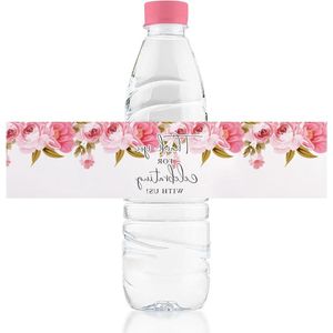 Waterfles etiketten dank u 50 stuks roze roos bloem waterfles wraps bloemen omhullende etiketten waterfles stickers voor bruiloft verjaardag bruid douche