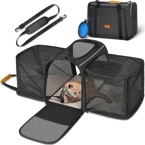 Uitbreidbare hondenmand kattenmand voor kittens, puppy's tot 15 pond, opvouwbare zachte reismand