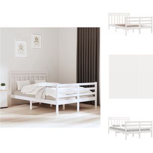 vidaXL Bedframe Grenenhout - wit - 195.5 x 125.5 x 69.5 cm - Multiplex lattenbodem - 120 x 190 cm matras - Montage vereist - Bed