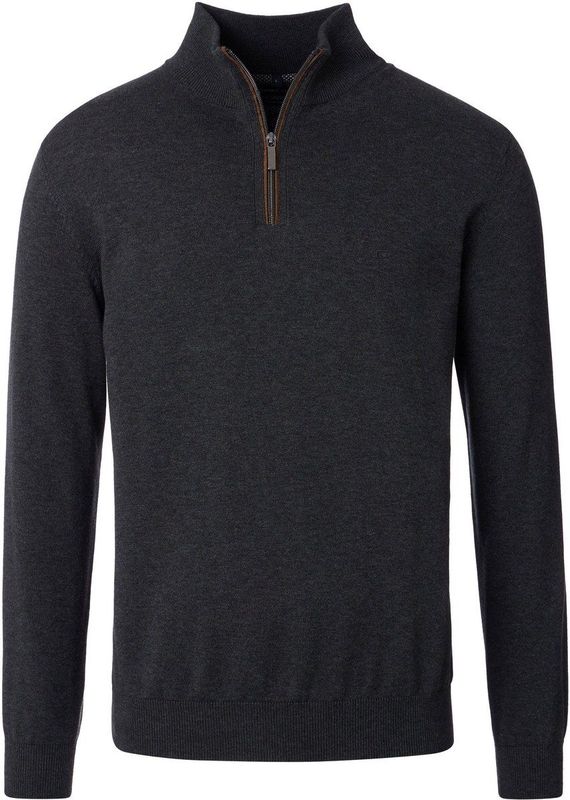 Casa Moda Trui met rits grijs (Maat: S) - Mélange - Halslijn: Opstaande kraag met rits,