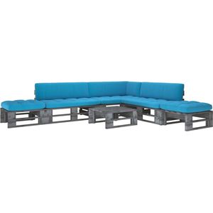 The Living Store Loungeset Pallet - 110x65x55 cm - Grenenhout - Blauw kussen