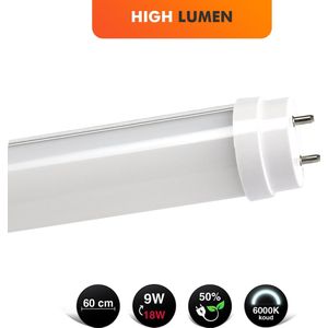 LED TL Buis - 2 Stuks - 60cm - Koud wit 6000K - High lumen 120lm/w - 9w - Bespaart 50% - Voordeel pack - Incl. Dummy starters