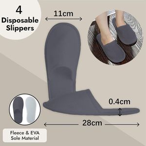Allecto plus - Set van 4 paar badstof hotelslippers voor heren en dames - Universele maat - Wegwerp gastpantoffels voor bruiloft - Maat EU 37-43 - Grijs